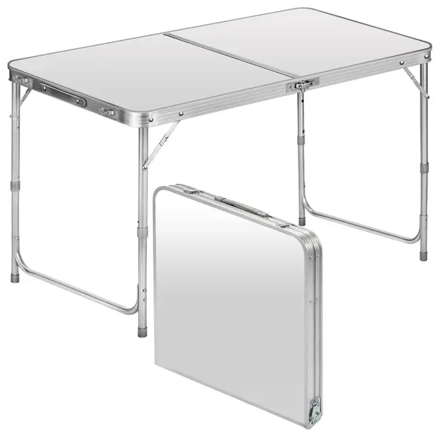 Table Pliante multifonctionnelle Table de Camping Table Pliante Table de marché Table à tapisser réglable en Hauteur Table d'appoint pour Camping dans Le Jardin pour Festivals, marchés et Plus (Blanc