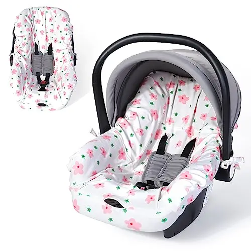 Orzbow Housse Siege Auto Bebe pour Cosy (Maxi COSI,Bebe Confort,Cybex etc.),Protection de Siège Auto Été avec 100% de Coton,Respirant et Lavable en Machine (Fleurs Roses)