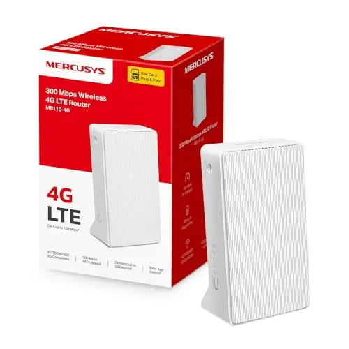 Mercusys MB110-4G Routeur 4G LTE Débit Jusqu’à 150 Mbps, WiFi 300 Mbps en 2.4 Ghz, Cartes SIM Nano de Multi-Opérateurs, 2 Port LAN/WAN, Jusqu’à 32 Appareils, Mode routeur, idéal Maison/Camping
