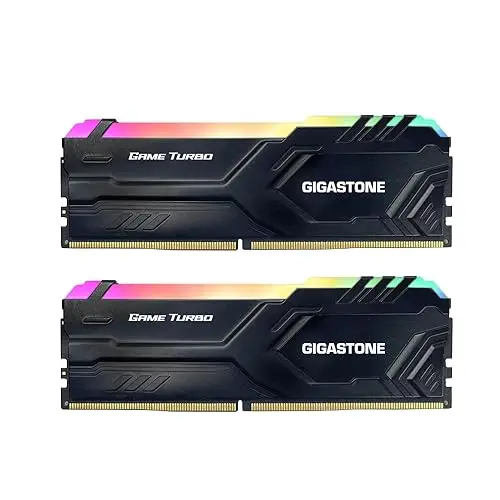【RGB DDR4 RAM】 GIGASTONE Game Turbo 32Go Kit(2x16Go) DDR4 3200MHz PC4-25600 CL16-18-18-40 Intel XMP 2.0 AMD Ryzen 1.35V UDIMM 288pin UnbuffeRouge Non ECC Mémoire Haute Performance pour PC Bureau-Noir