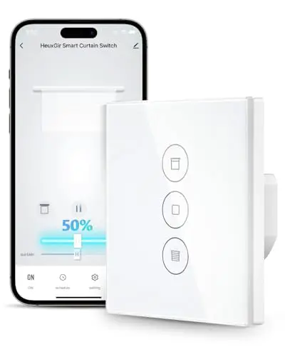 Interrupteur intelligent HeuxGir pour volets roulants avec fonction pourcentage, interrupteur de minuterie WIFI pour commande vocale, compatible avec Alexa/Google Home, contrôle des stores et volets