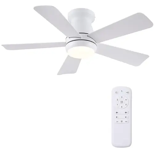 Kviflon 117 cm Ventilateur de Plafond Silencieux avec Éclairage LED, Moteur DC Basse Consommation à 6 Vitesses, Montage Affleurant (Flush Mount), 5 Pales ABS, Télécommande, Réversible Été/Hiver, Blanc