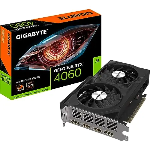 Gigabyte NVIDIA GeForce RTX 4060 WINDFORCE OC Carte graphique - 8GB GDDR6, 128-bit, PCI-E 4.0, 2475MHz Core Clock, 2x DP 1.4, 2x HDMI 2.1a, NVIDIA DLSS 3 - GV-N4060WF2OC-8GD