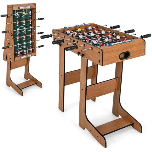 COSTWAY Baby-Foot Pliable en Bois avec Poignée Durable & 18 Joueurs, Table de Jeu sur Pieds avec 2 Ballons, Jouets pour Adulte et Enfant pour Fête, Bar ou Voyage, 69x36x71 cm…