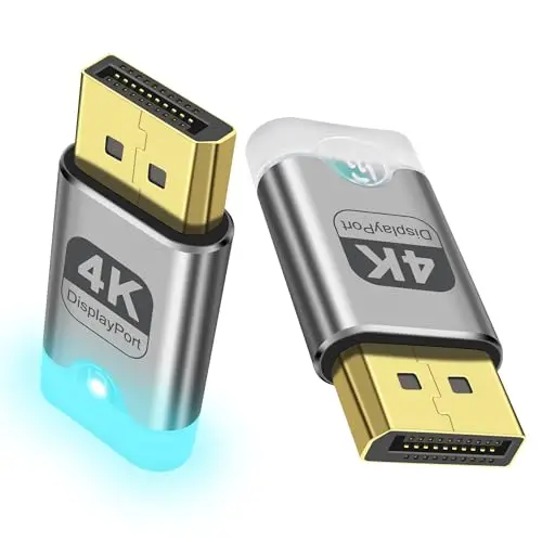 XMSJSIY Lot de 2 émulateurs DisplayPort DisplayPort 4K DP sans tête avec lumière LED - Adaptateur d'affichage virtuel - Prise en charge 3840 x 2160 @ 60 Hz pour PC à distance