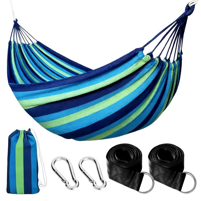 Hamac de Camping Extérieur, Hamac Double 200x150cm, Capacité de Charge 250kg, avec Sac de Transport, Sangles en Nylon et Mousquetons, pour Camping, Jardin, Plage, Intérieur, Balcon, Voyage