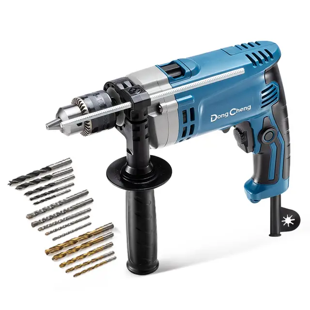 DongCheng Perceuse à percussion Marteau perforateur 710W,13 mm mandrin de perçage Perceuse à percussion 45,000 IPM, 3000 RPM avec 15 couronnes de perçage pour métal, bois et béton