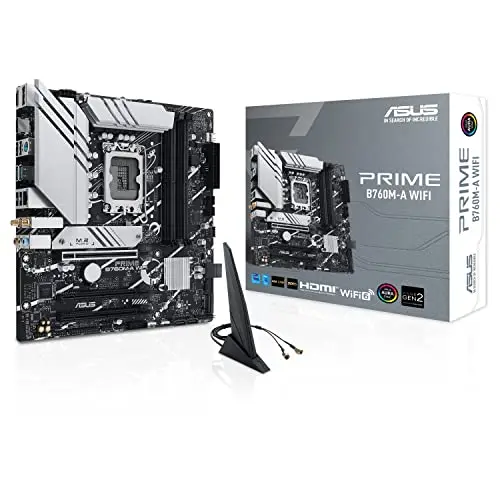ASUS Prime B760M-A WiFi – Carte mère Intel B760 LGA 1700 Micro-ATX (PCIe 4.0, DDR5, 2 x M.2, Realtek 2.5Gb Ethernet, Wi-FI 6, DisplayPort, 2 x HDMI, SATA 6 GB/s, USB 3.2 Gen 2, Aura Sync RGB)