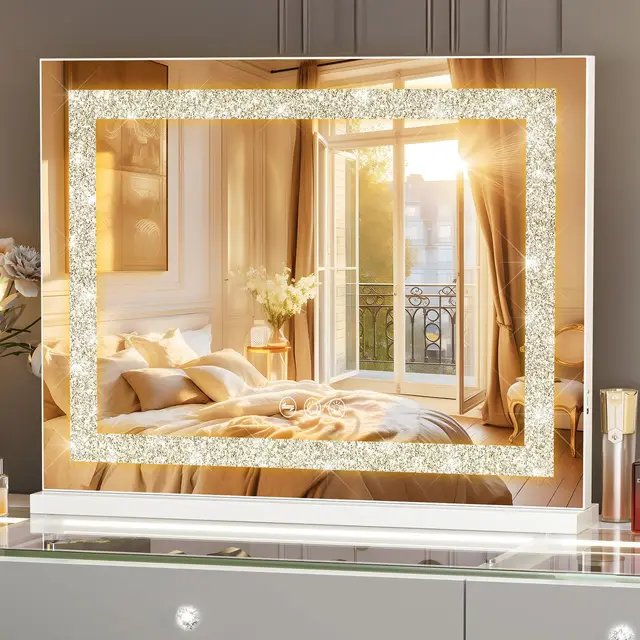 FENCHILIN Miroir Hollywood Maquillage Éclairé Diamant 58x46 cm Blanc