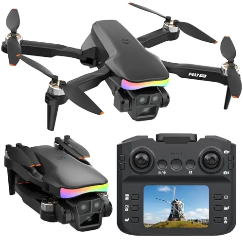F417PRO FPV Drone avec caméra pour adultes enfants débutants, télécommande avec LCD écran, Mini drone brushless 1080p réglable, flip 3D, Type-C, moins de 249g, Cadeaux pour garçons et filles