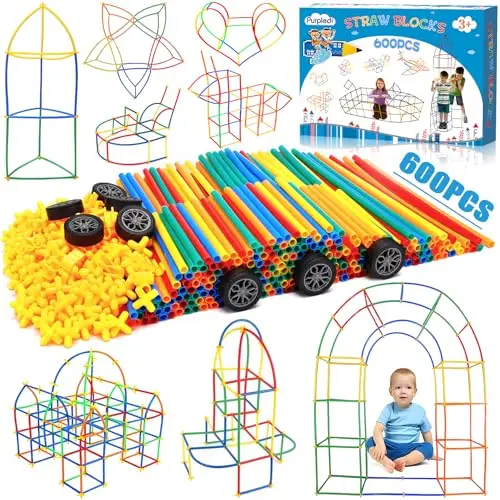 Purpledi Brique de Construction, Jouet D'assemblage de Connecteur Blocs Jeux D'intérieur et D'extérieur Parent-Enfant, Jouets Educatifs Créatifs (600PCS)