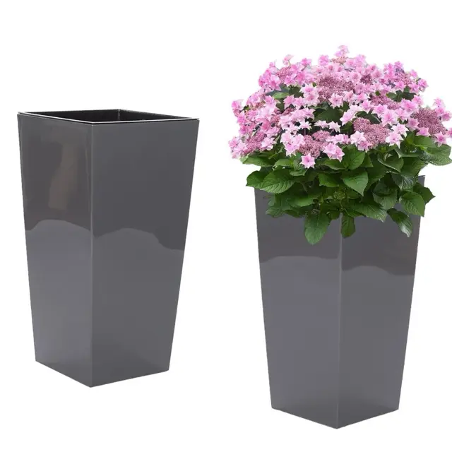 MelTom XXL Pot de fleurs en plastique Gris brillant avec insert amovible 40 x 40 x 75 cm