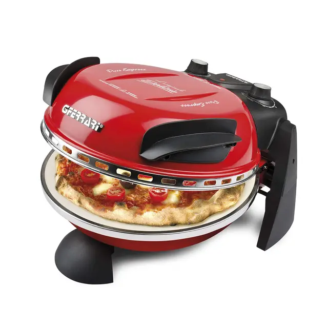 G3 Ferrari G10006 Delizia, Four à Pizza 1200 W, Thermostat Réglable jusqu’à 400°C, Cuit Une Pizza Savoureuse en 5 Min, Double Résistance, Livre de Recettes et Spatules Inclus, Rouge