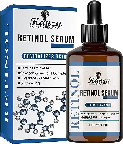 KANZY Retinol Serum 2.5% with Acide Hyaluronique Anti Ride, Anti Age Puissant Rétinol Sérum Visage pour Femme et Homme avec Huile de Jojoba and Aloe Vera Pour une peau Radieuse et Ferme 30ML
