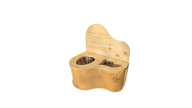 Toilette Sèche en Bois Naturel, Design Compact, avec Couvercle et Bac en Métal