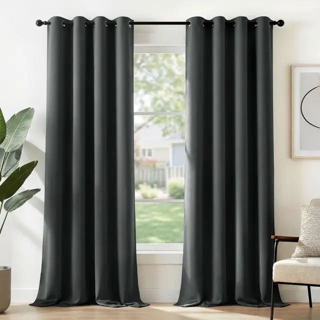 Deconovo Rideau Occultant Thermiques Anti Froid, 140L X 240H cm, Double Rideau Isolant Anti-Bruit, Économie d'Énergie, Idéal pour Chambre et Salon, Gris Foncé, 2 Pièces