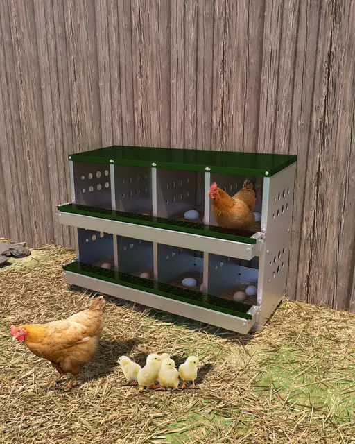 Garvee Pondoir pour Poules, Nichoirs en Métal à 8 Compartiments, Étanche, Antirouille et Ventilé, Plate-Forme de Repos, Pondoir Mural Enroulable pour Poules