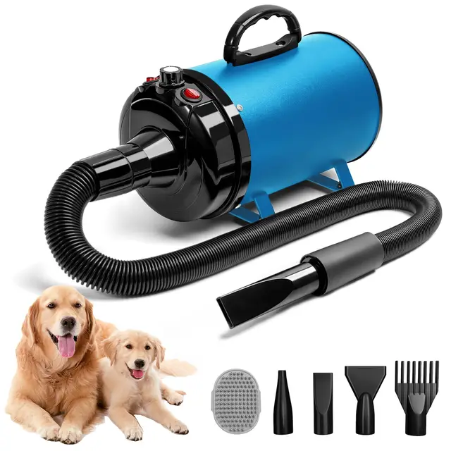 Pulseur pour Chien Blaster 3800 W/5,2 HP - Chauffage à Basse température sonore avec 5 Buses différentes et Brosse de toilettage pour Animaux de Compagnie