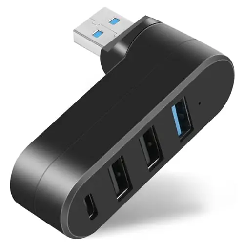 AXFEE Adaptateur Mini Hub USB (4 Ports, USB 3.0 + 2.0 + Type-C) - Pivotant 90°/180° Haute Vitesse USB Hub Expansion Hub pour Ordinateur Portable, Clé USB, MacBook (Noir)