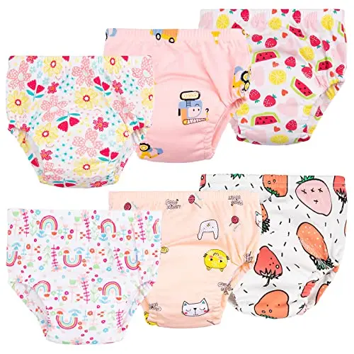Culotte Apprentissage propreté Fille Garcon,Lot de 6 Coton rembourrées pour bébé propreté Enfant Doux Lavable, 2-6 Ans