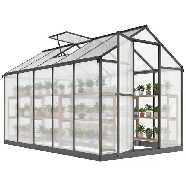 Outsunny Serre de Jardin en Aluminium Polycarbonate, Serre avec fenêtres supérieures réglables, Porte battante, abri extérieur résistant aux intempéries pour Plante Fleur, 303x183x195 cm, Transparent