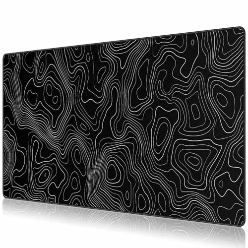Tapis de Souris XXL Speed Gaming Grande 900 x 400 mm Tapis Bureau avec Base Anti-Dérapage - Tapis Souris Gamer Imperméable - Mouse Pad Topographique Noir