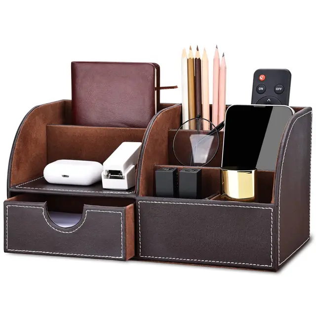 KINGFOM™ 7 Compartiments en PU Cuir Multi-Fonctionnels Organisateur de Bureau