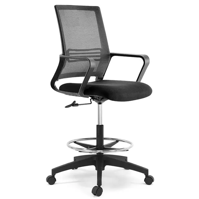 Waytex Chaise Haute de Bureau sur roulettes, Réglable en Hauteur 62-82 cm avec Repose-Pieds et Soutien Lombaire, pour Bureau Haut, Table à Dessin, Table Haute de Travail