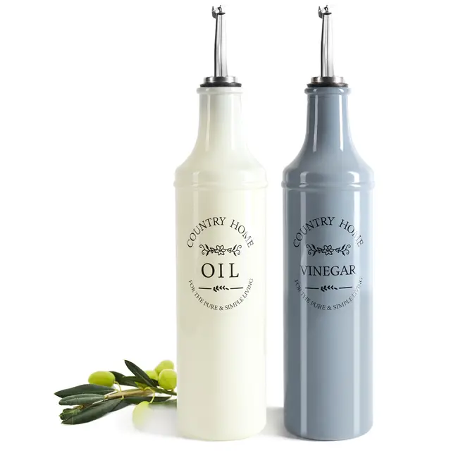 com-four Lot de 2 bouteilles pour huile et vinaigre - Bouteilles en verre colorées avec bec verseur en acier inoxydable, bouchon et tuyau d'aération - Distributeur d'huile et de vinaigre de style