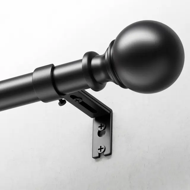 Tringle à Rideaux avec Embouts Ronds, 80-218 cm Extensible, 25 mm de Diamètre, Ensemble avec Supports, pour Chambre et Salon - Noir