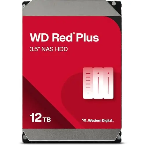 Western Digital WD Red Plus Disque dur interne 12 To, CMR, 3,5", SATA 7 200 tr/min, 512 Mo de mémoire cache, garantie fabricant 3 ans, WD120EFGX-AJP Pack écologique