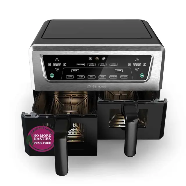 Cuisinart XXL Air Fryer, Sans PFAS, Cuisson sans produits chimiques, friteuse airfryer, Rôti, Gril, Patisserie, Déshydratation, Max Crisp, et Garder au chaud, Tiroirs doubles,2x5.2L