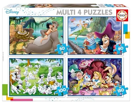 Educa - 4 Puzzles progressifs pour Enfant avec 50/80/100/150 pièces | Multi Puzzles Classiques Disney | Recommandé à partir de 5 Ans (18105)
