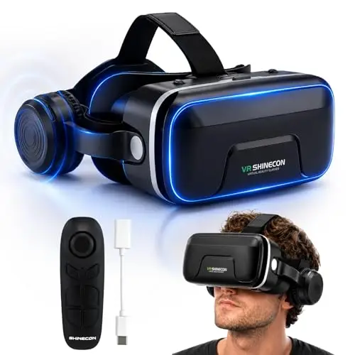 VeftBltrem Casque VR 3D avec Écouteurs Verres HD Anti-Lumière Bleue
