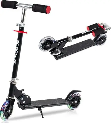 OUUTMEE Trottinette Enfant Pliable 2 Roues LED, Patinette Légère en Aluminium Hauteur Réglable pour Garçon et Fille 3-8 Ans, Scooter Enfant avec Lumières et Béquille (Noir)