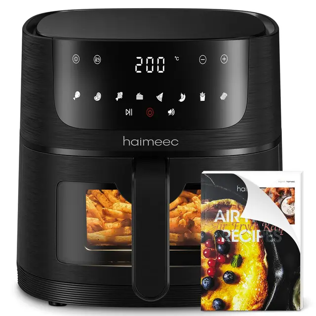 Air Fryer 4L, Friteuse Sans Huile 8-en-1 avec Fenêtre de Visualisation, 1350W avec Ecran Tactile Digital, Réglable 30°C-200°C, 90% de Matières Grasses en Moins, Nettoyage Facile, <60dB