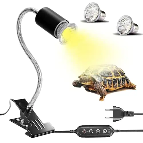 Lampe chauffante Tortue, Reptiles Lampe Tortue Terrestre avec minuterie und 2 UVA UVB 50W Lampe Terrarium avec pince pivotante à 360° Lampe chauffante pour Reptiles, Tortue, Serpent, Lézard