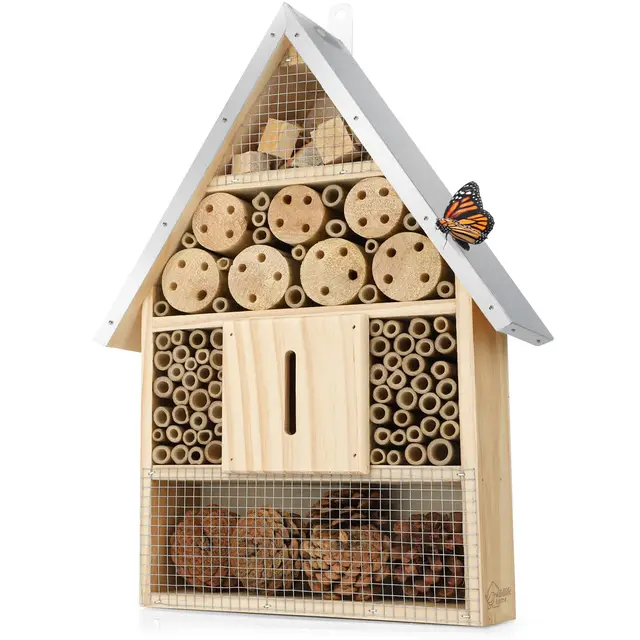 WILDLIFE HOME Grand hôtel à insectes - Naturel et résistant aux intempéries - Maison à insectes en bois naturel pour abeilles, abeilles sauvages, coccinelles et papillons, hôtel d'abeilles et aide à