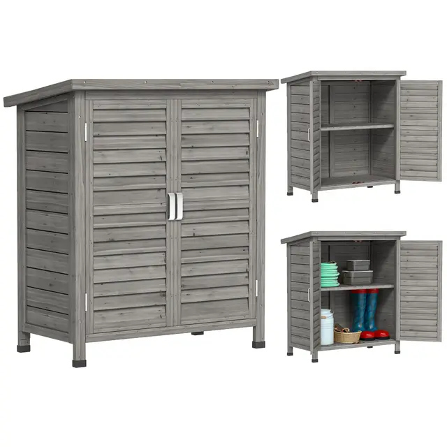Outsunny Armoire de Jardin abri Jardin Remise pour Outils sur Pied dim. 87L x 46,5l x 96,5H cm étagère Portes persiennes Toit bitumé Gris