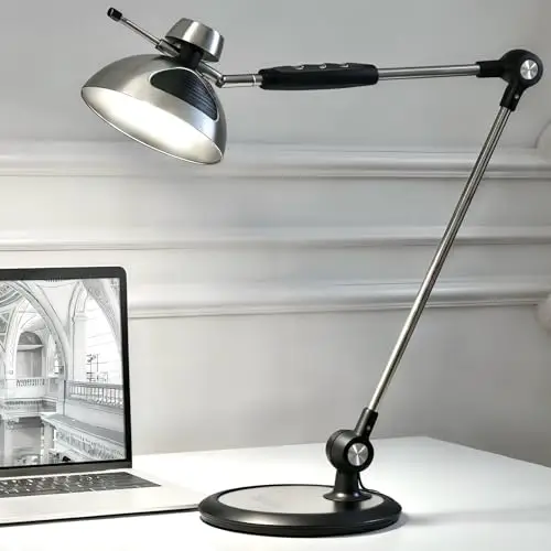 OTUS Lampe de Bureau LED avec Commande Gestuelle | Lampe de Table 12 Niveaux Luminosité, 3 Températures Couleur, Architecte Rétro avec Bras Articulé | Lumiere Bureau pour Lecture, Atelier