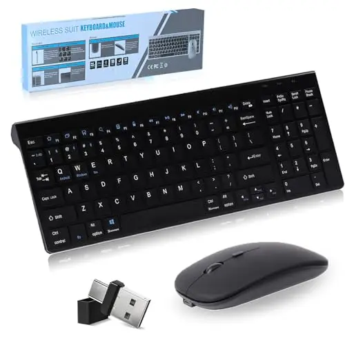 Advanced Wireless Tastatur und Maus Combo, DREI Modi 5 in1(Bluetooth*3+2.4G+USB-C), Leise Wiederaufladbare Ultraslim, US QWERTY Layout Funktastatur für Computer/Desktop/PC/Laptop/Notebook Windows