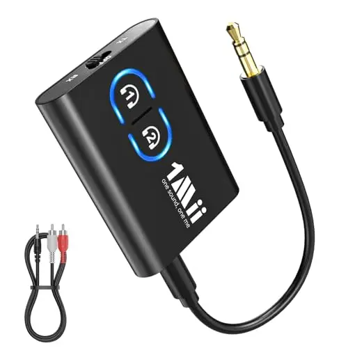 1Mii ML300 Transmetteur Récepteur Bluetooth 5.3 pour TV vers 2 Casque sans Fil, aptX Faible Latence/HD/AD, 3.5MM AUX Adaptateur Audio Bluetooth pour Avion/Chaîne stéréo Hi-FI, Double Connexion