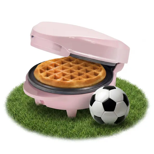 Bestron Mini gaufrier pour gaufres classiques, Machine à petit gaufres avec revêtement anti-adhésif, pour les anniversaires d'enfants, les fêtes de famille, Pâques ou Noël, Design rétro, Rose