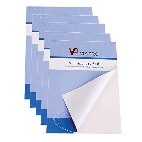 VIZ-PRO Tableau à feuilles mobiles / Flipchart papier, 841 x 594mm, 25 feuilles par bloc, Lot de 5 blocs