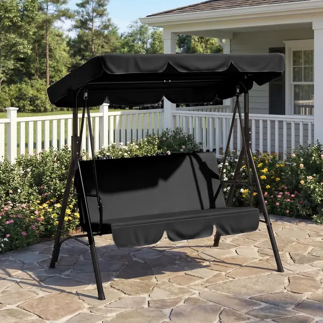 YODOLLA Balancelle de Jardin 3 Places丨Balancoire Extérieure pour Terrasse, Piscine, Porche丨Auvent Réglable & Coussin Amovible丨Charge 204kg, 172 × 112 × 150 cm (Noir)