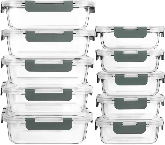 MCIRCO Lot de 10 boîtes de conservation en verre avec couvercles à verrouillage à vie hermétiques pour micro-ondes, four, congélateur et lave-vaisselle