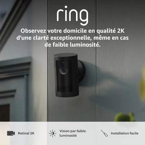 Ring caméra extérieure Plus sans fil (Outdoor Camera Plus Nouvelle génération) | Vidéo grand angle en 2K I Caméra de surveillance à installer soi-même | Essai gratuit de 30 jours de l'abonnement Ring