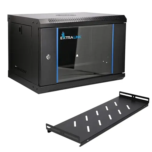 Extralink Baie de Brassage 19 Pouces 6U - Armoire réseau 400mm de Profondeur pour Montage Mural ou au Sol - Etagère Incluse - Charge admissible 60kg, Ouverture Frontale et arrière, Noir