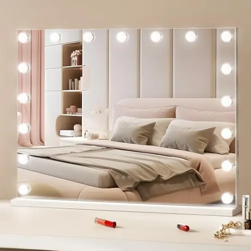 VEVOR Miroir de Maquillage Hollywood Lumineux Ampoules LED Intensité Variable, 3 Modes Éclairage de Couleur, avec Miroir Grossissant 5X, USB, Type C, Contrôle Tactile Intelligent, Support, 797x597 mm