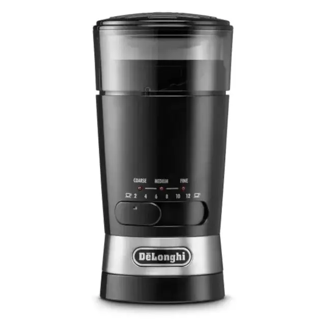 De'Longhi 1 KG210 Moulin à café 90 grammes, Lames en Acier Inoxydable, capacité de Tasse réglable, Utilisation Ultra-Rapide, Multicolore